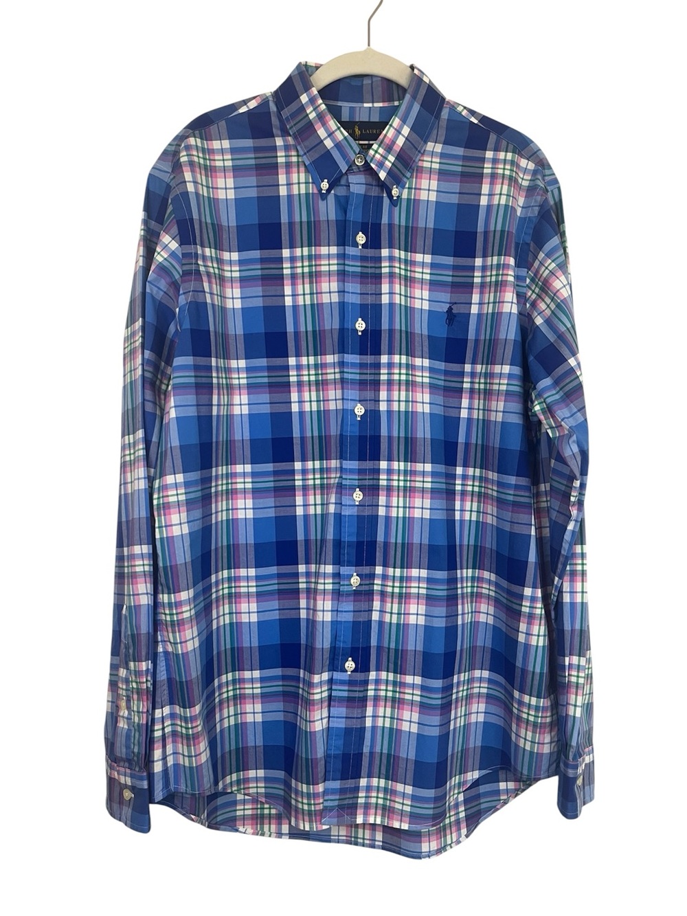 Polo Ralph Lauren Men's Classic Fit Blue Plaid Cotton Button-Down Shirt Large